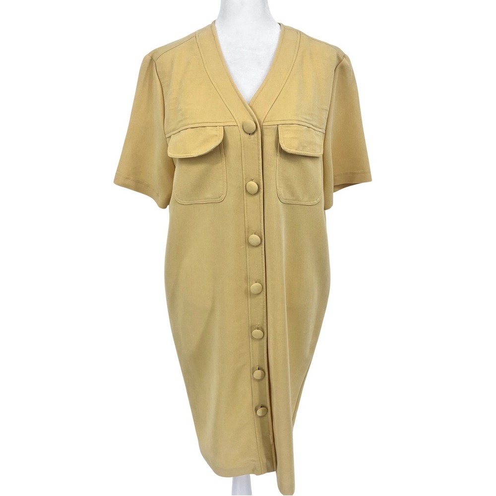 Vintage Virgo II Shift Dress Womens 10 Yellow Button Pockets Retro Casual Summer